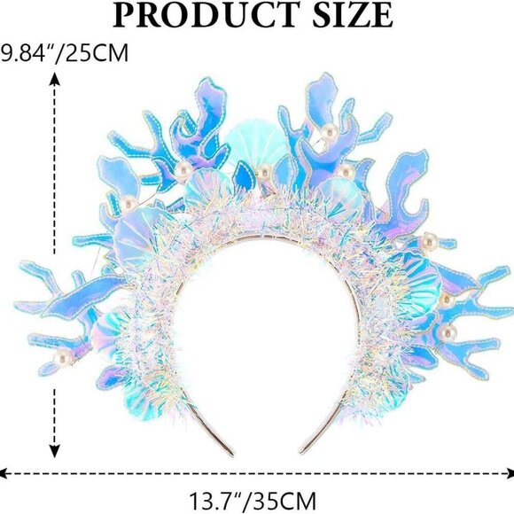 Light Up Mermaid Headband Coral Hair Accessories for Women Under the Sea Parties main image 4